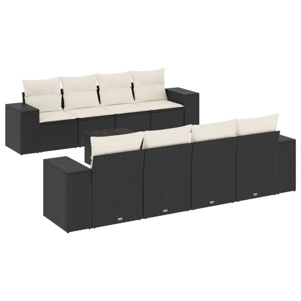 vidaXL Set Divani da Giardino 9 pz con Cuscini Nero in Polyrattan