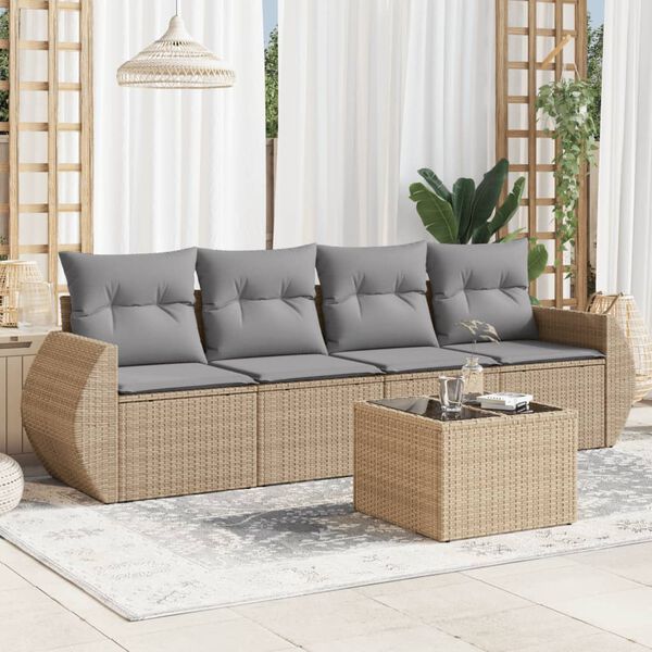 vidaXL Set Divano da Giardino 5 pz con Cuscini Beige in Polyrattan