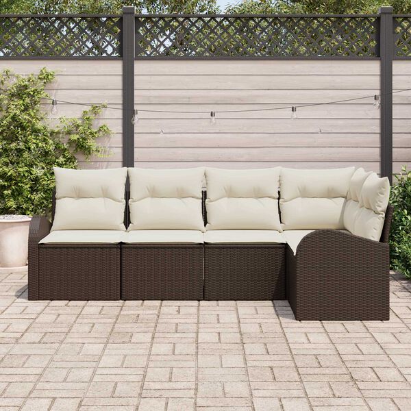 vidaXL Set Divano da Giardino 5 pcs Marrone e bianco Poly Rattan
