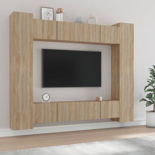 vidaXL Set Mobili Porta TV 8pz Rovere Sonoma in Legno Multistrato