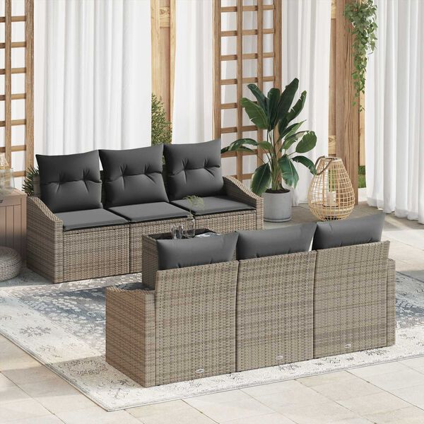 vidaXL Set di divani con cuscino con cuscino 7 pcs Grigio polyrattan