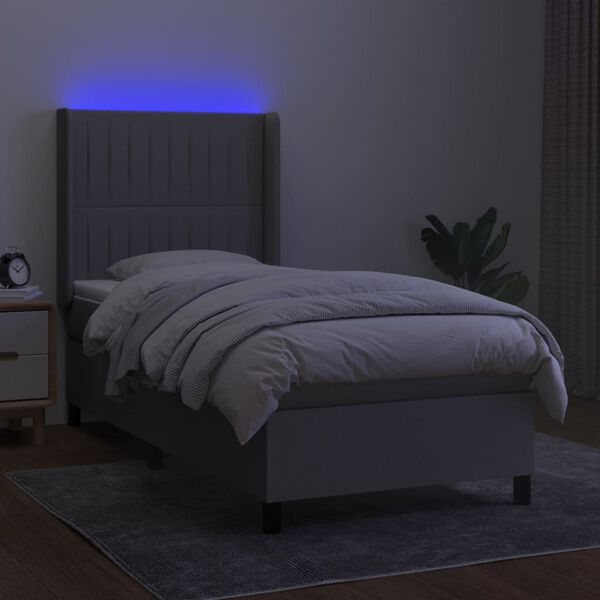 vidaXL Letto a Molle Materasso e LED Grigio Chiaro 80x200 cm Tessuto
