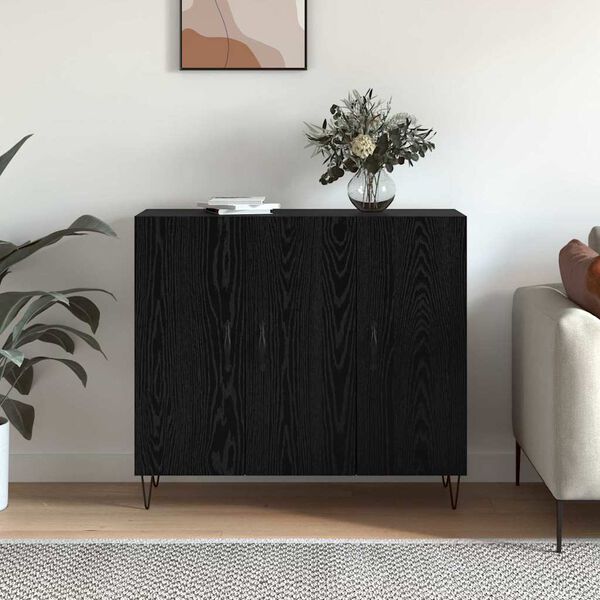 vidaXL Credenza Rovere Nero 90 x 32,5 x 80 cm Legno multistrato