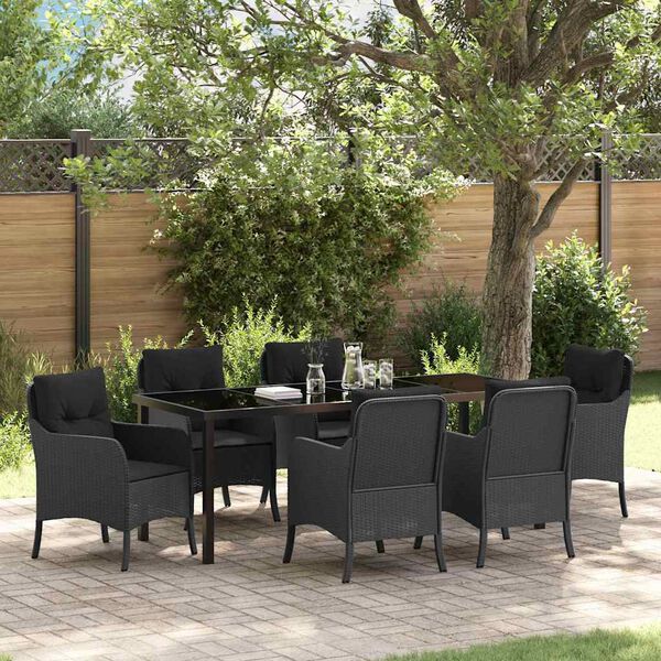 vidaXL Set da Pranzo per Giardino con cuscino 7 pcs Nero polyrattan
