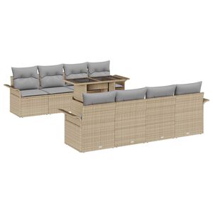 vidaXL Set Divano da Giardino con cuscino 9 pcs Beige Poly Rattan