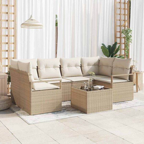 vidaXL Set Divano da Giardino con cuscino 7 pcs Beige e Crema