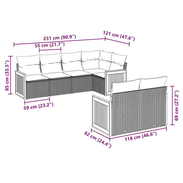 vidaXL Set Divani da Giardino con Cuscini 7pz Nero Polyrattan