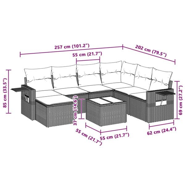 vidaXL Set Divano da Giardino 8pz con Cuscini Grigio Chiaro Polyrattan