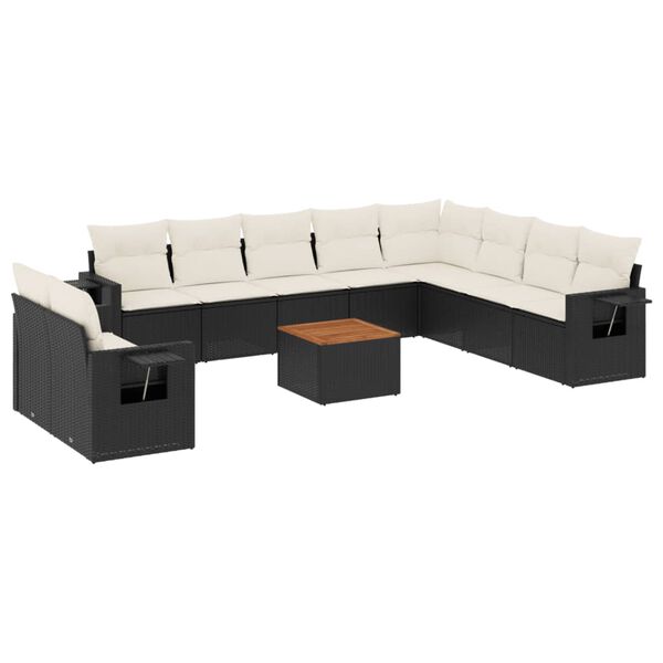 vidaXL Set Divani da Giardino 11 pz con Cuscini in Polyrattan Nero