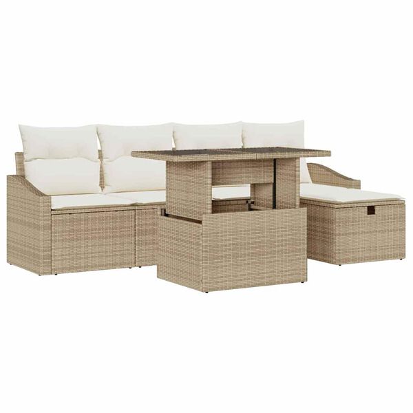vidaXL Set Divano da Giardino con cuscino 6 pcs Beige Poly Rattan