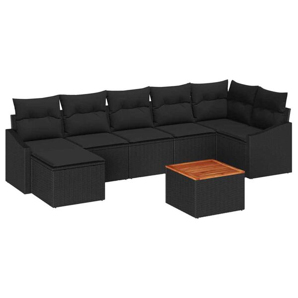 vidaXL Set Divano da Giardino con cuscino 8 pcs Nero polyrattan