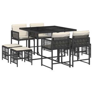 vidaXL Set da Pranzo da Giardino 9 pz con Cuscini Nero in Polyrattan