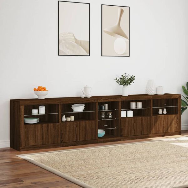 vidaXL Credenza con Luci LED Rovere Marrone 283x37x67 cm