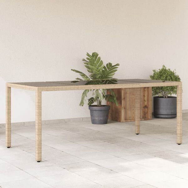 vidaXL Tavolo da Giardino Piano in Vetro Beige 190x90x75 cm Polyrattan