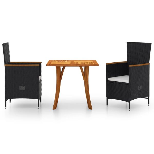 vidaXL Set Mobili da Pranzo per Giardino 3 pz Nero
