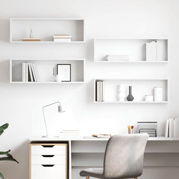 vidaXL Mensole Parete a Cubo 4pz Bianco 80x15x26,5cm Legno Multistrato
