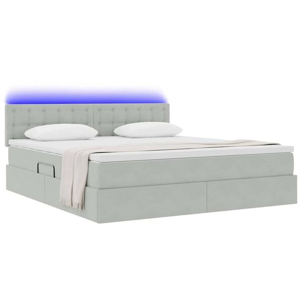 vidaXL Letto con contenitore e LED Grigio chiaro 180 x 200 cm Velluto