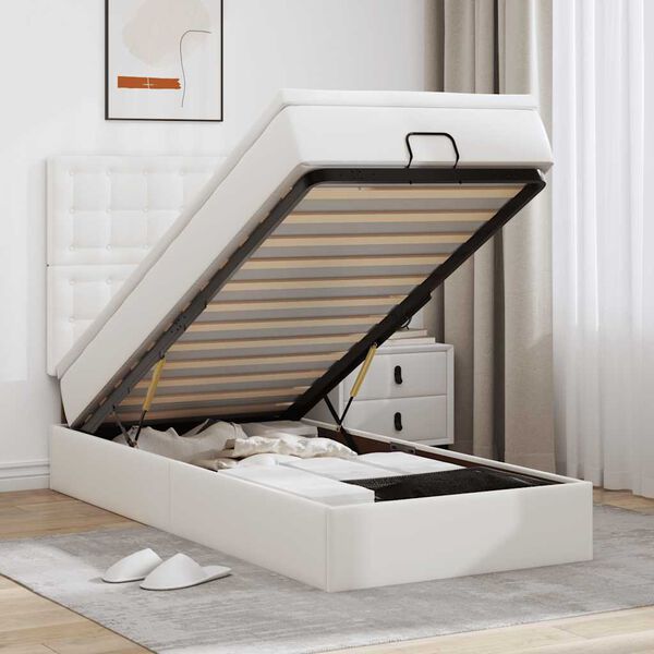 vidaXL Letto Pouf con Materasso Bianco 90x200 cm Similpelle