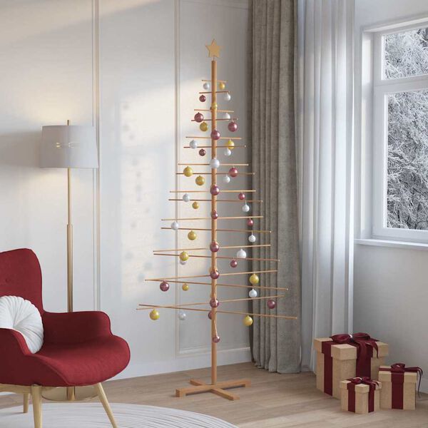 vidaXL Albero di Natale in legno con supporto Marrone 210 cm Bambù