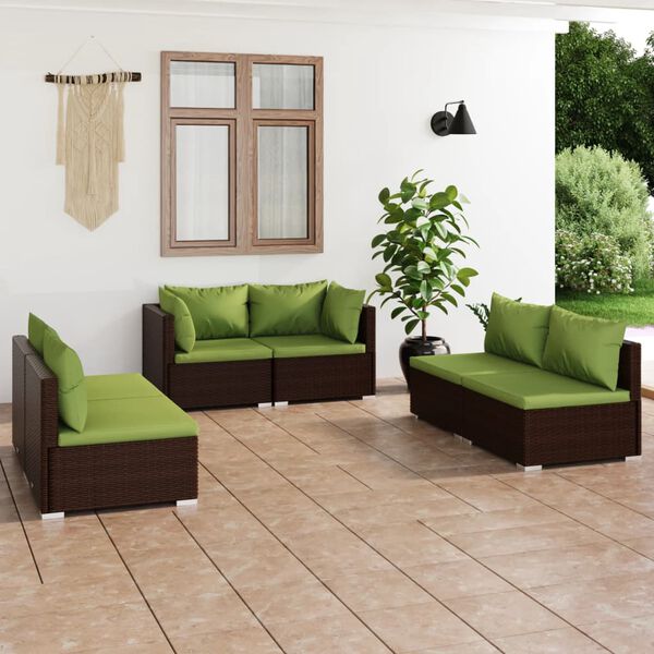 vidaXL Set Divani da Giardino 6 pz con Cuscini in Polyrattan Marrone