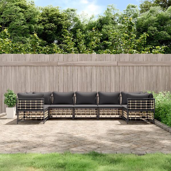 vidaXL Set Divani da Giardino 7 pz con Cuscini Antracite in Polyrattan
