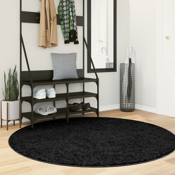 vidaXL Tappeto Shaggy PAMPLONA a Pelo Lungo Moderno Nero &Oslash; 160 cm