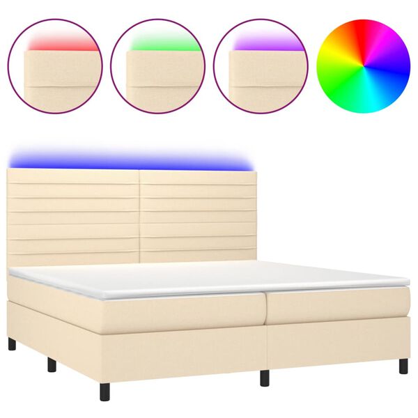 vidaXL Letto a Molle Materasso e LED bianco 200x200cm in Tessuto