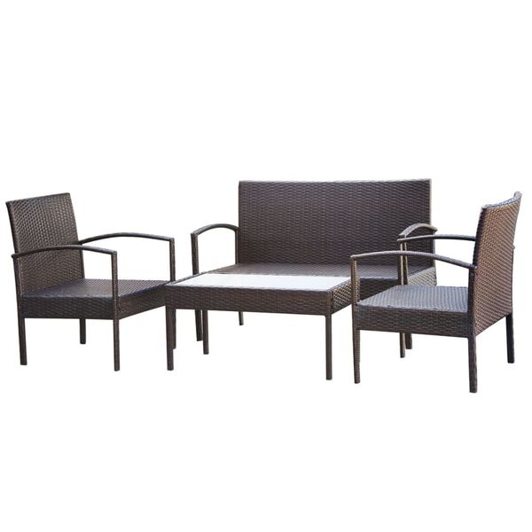 vidaXL Set Divani da Giardino 4 pz con Cuscini in Polyrattan Marrone