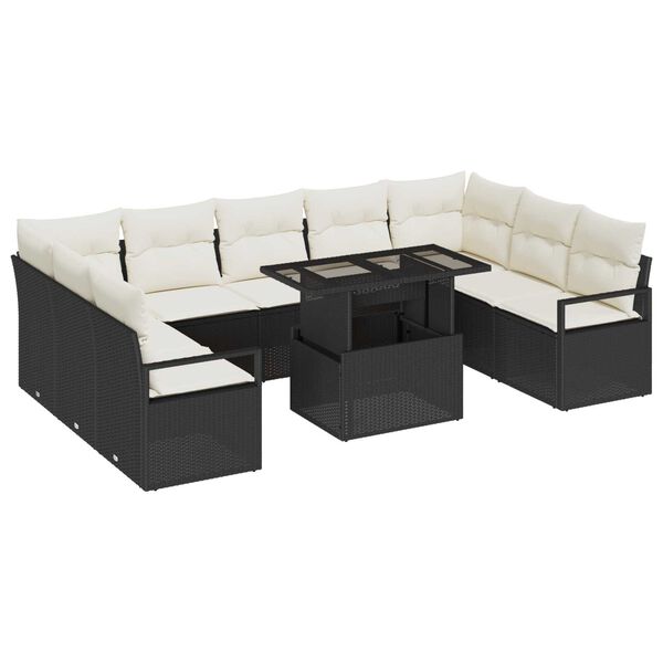 vidaXL Set Divano da Giardino 10 pcs Nero Poly Rattan