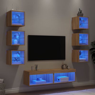 vidaXL Mobili TV a Muro con LED 8pz Rovere Sonoma Legno Multistrato