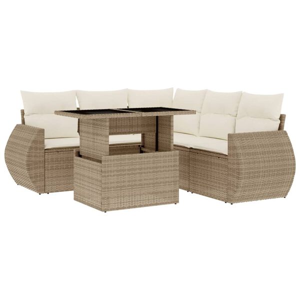vidaXL Set Divano da Giardino 6 pz con Cuscini Beige in Polyrattan