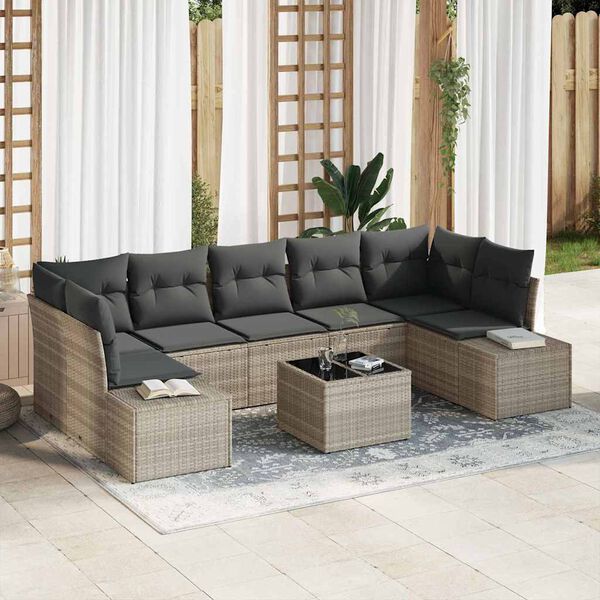 vidaXL Set Divano da Giardino 8 pcs Grigio chiaro Poly Rattan