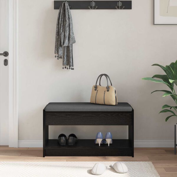 vidaXL Panca per ingresso con cuscino Rovere Nero 83 x 38 x 45 cm