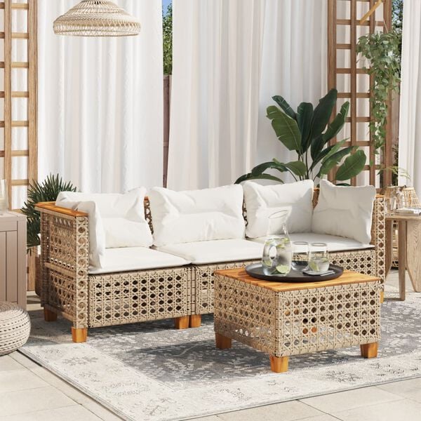 vidaXL Divano da Giardino con Cuscini a 3 Posti Beige in Polyrattan