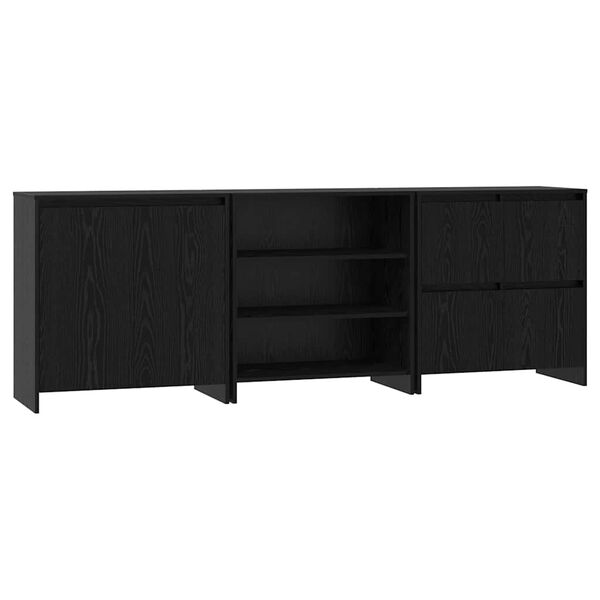vidaXL Credenza 3 pcs Rovere Nero 70 x 41 x 75 cm Legno multistrato