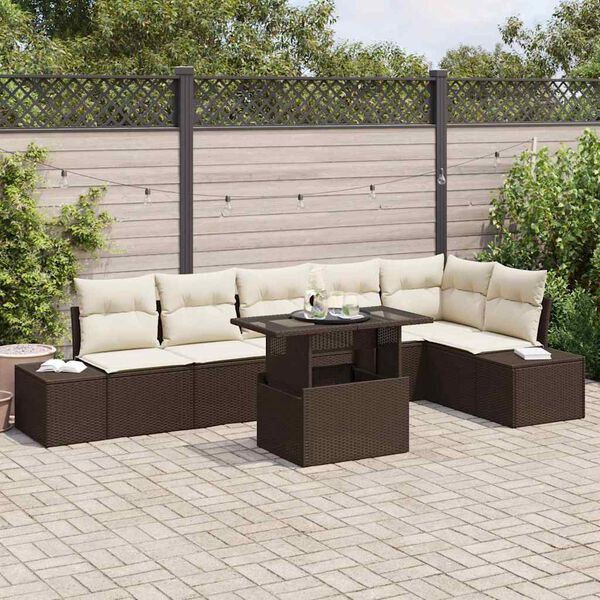 vidaXL Set Divano da Giardino 7 pcs Marrone Poly Rattan