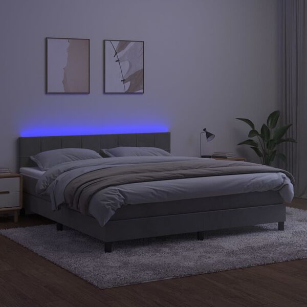 vidaXL Letto a Molle con Materasso e LED Grigio Chiaro 180x200 cm Velluto