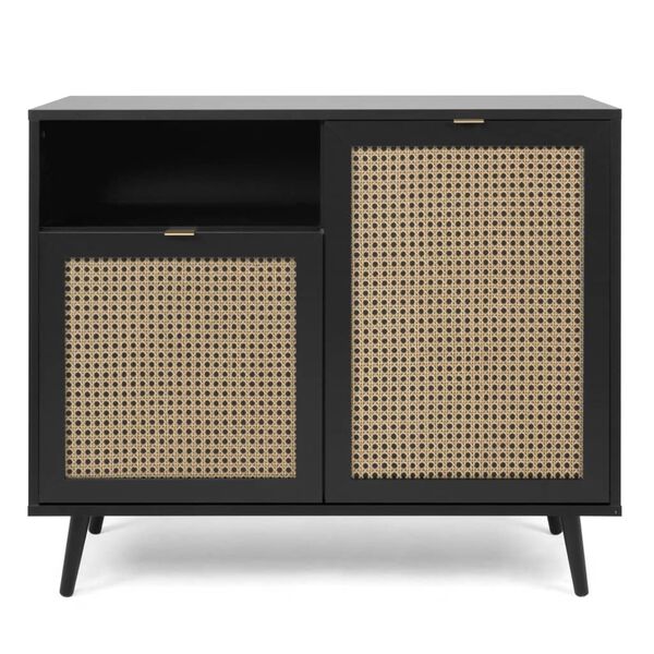 Finori Credenza Vienna 01A Nera con Stampa Rattan