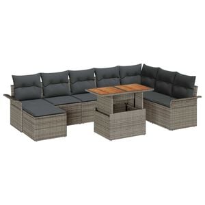 vidaXL Set Divano da Giardino 9 pcs Grigio Poly Rattan