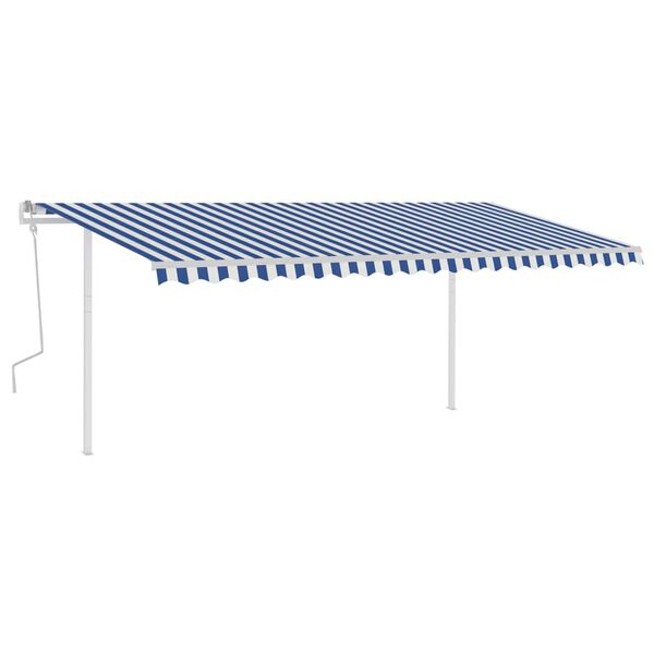 vidaXL Tenda da Sole Retrattile Manuale con Pali 5x3,5 m Blu e Bianca
