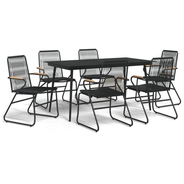 vidaXL Set da Pranzo da Giardino 7 pz Nero in Rattan PVC