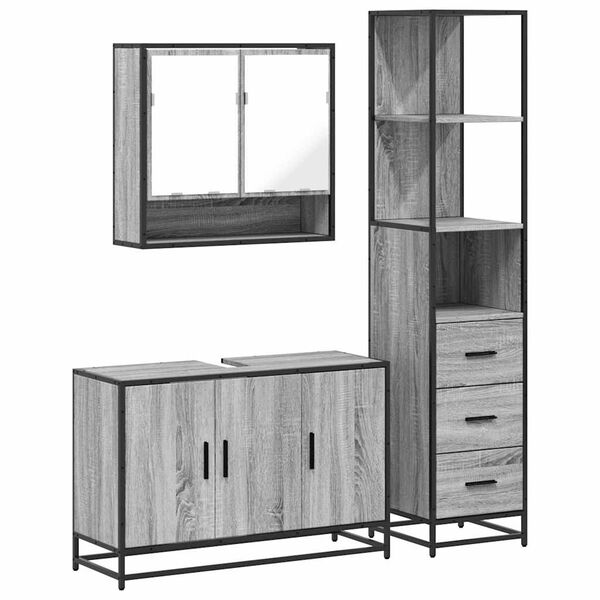 vidaXL Set Mobili da Bagno 3 pz Grigio Sonoma in Legno Multistrato