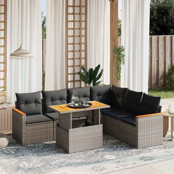 vidaXL Set Divani da Giardino 7 pz con Cuscini Grigio in Polyrattan