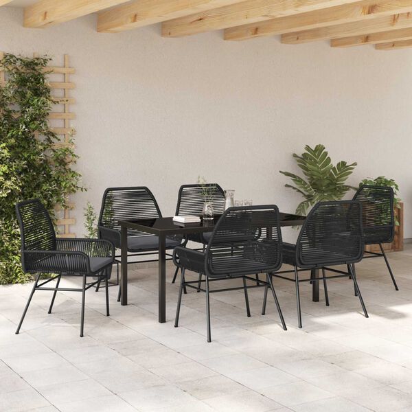 vidaXL Set da Pranzo per Giardino con cuscino 7 pcs Nero polyrattan
