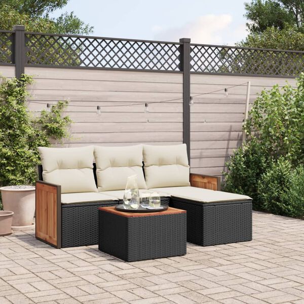 vidaXL Set Divani da Giardino 5 pz con Cuscini in Polyrattan Nero