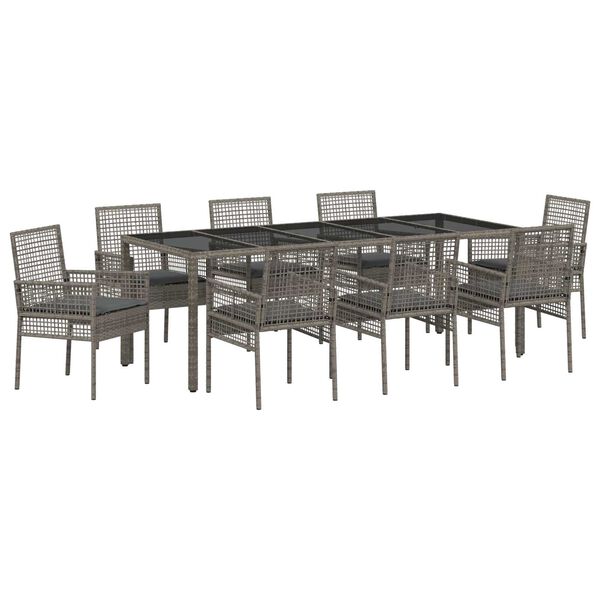 vidaXL Set da Pranzo per Giardino 9 pcs Grigio polyrattan