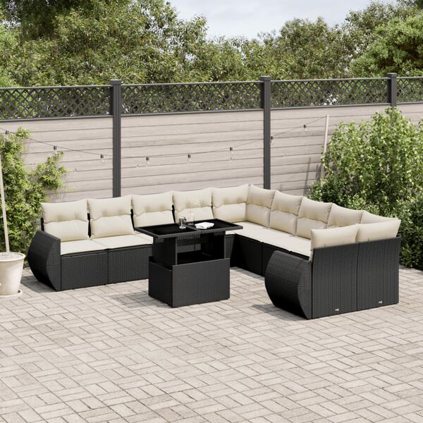 vidaXL Set Divani da Giardino 11 pz con Cuscini in Polyrattan Nero