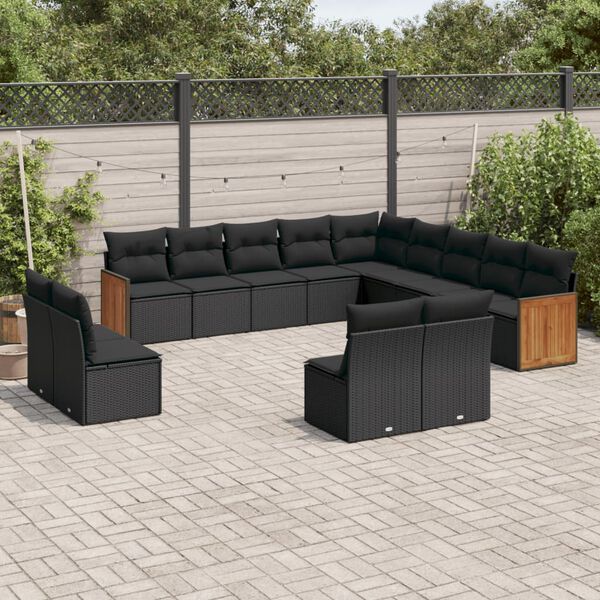 vidaXL Set Divani da Giardino 13pz con Cuscini Nero in Polyrattan