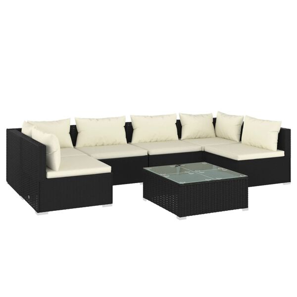 vidaXL Set Salotto da Giardino 7 pz con Cuscini in Polyrattan Nero