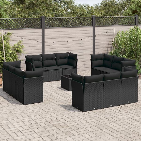 vidaXL Set Divani da Giardino 13pz con Cuscini Nero in Polyrattan